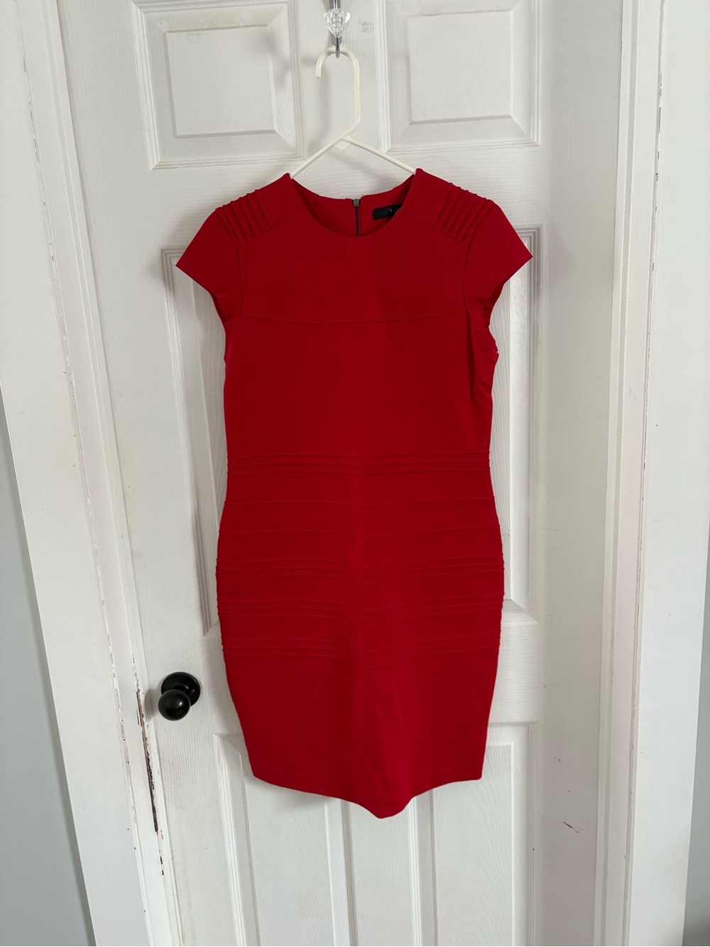 Red Cap-Sleeve Mini Sheath Dress
